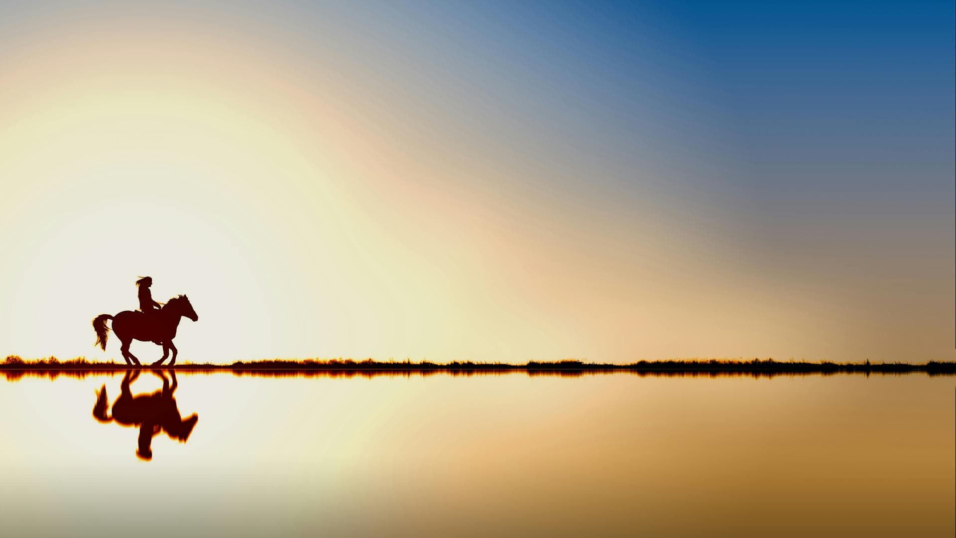 Horseback riding silhouette at sunset