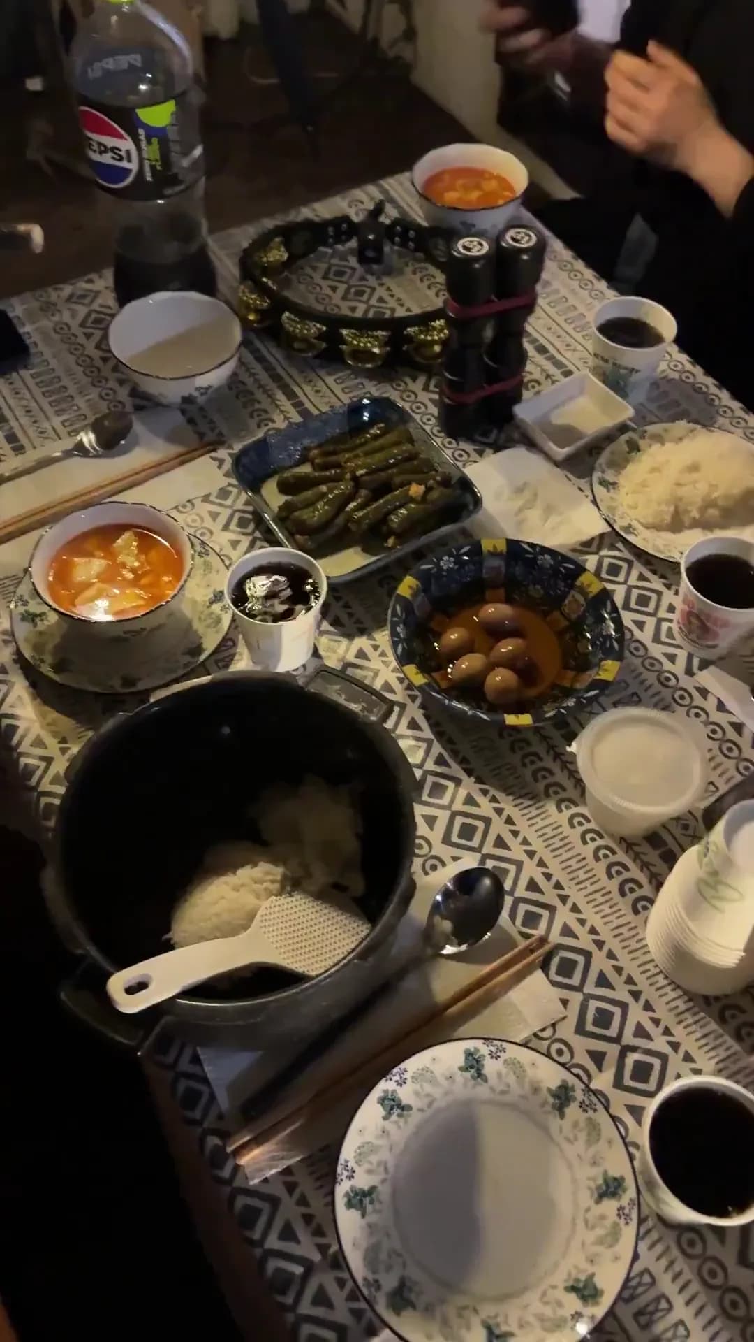 Korean barbecue night — grill and side dishes on the table